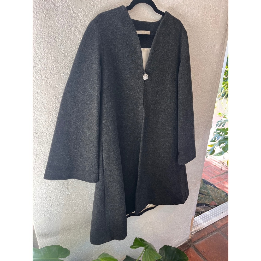 Erica Tanov Womens 100% Wool 3 Bell Sleeve Coat Charcoal Grey Rhinestone Button